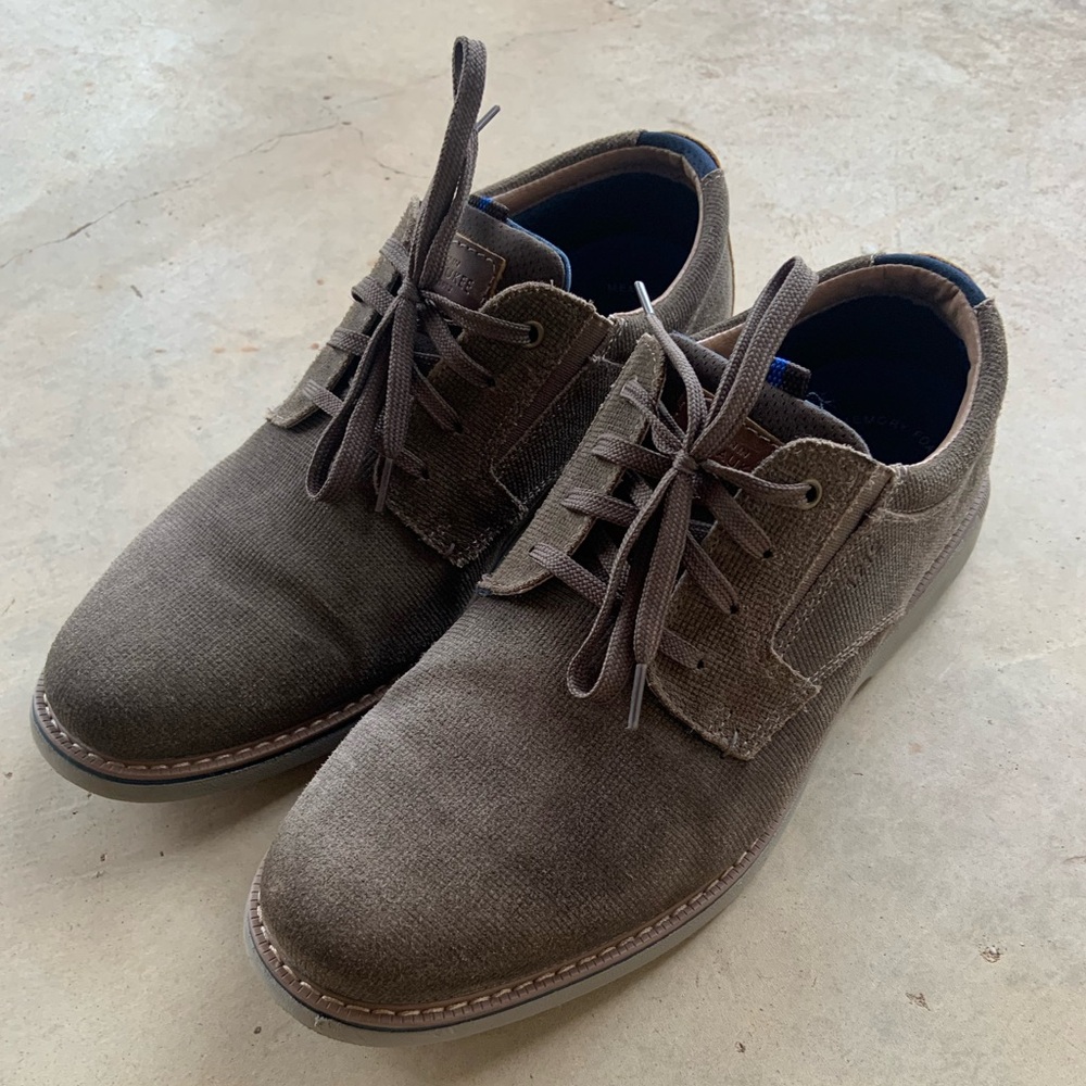 Nunn Bush Comfort Gel 11W Taupe w/navy and brown trim lace-up shoes